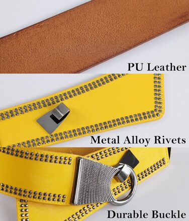 Жіночий пояс вінтажний широкий з еластичною стрічкою та пряжкою-застібкою. Колір: лимонний жовтий, розмір 31'-41'