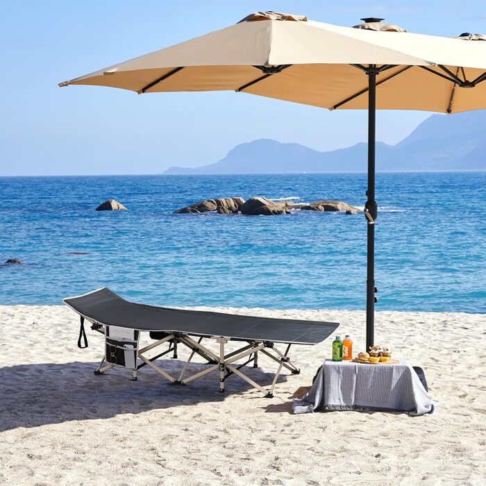 Ліжко-розкладачка Yaheetech для кемпінгу, сіре, до 150 кг, з бічною кишенею та сумкою для транспортування