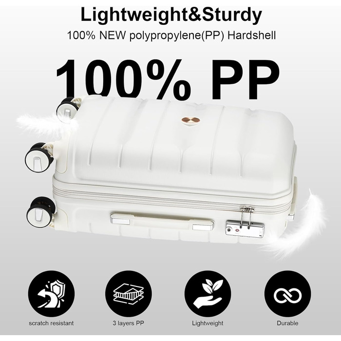 Валіза-тележка Sea Choice з жорстким корпусом, розширювана, ручна поклажа, 55 см, білий колір, з TSA замком та 360° колесами