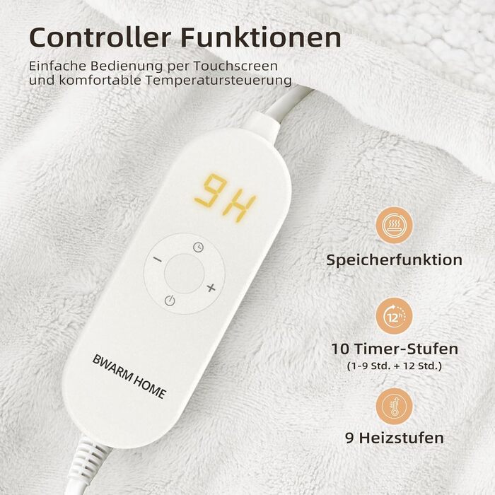 Електрична ковдра з підігрівом 130x180 см з таймером та захистом від перегріву, 9 режимів нагріву, функція пам'яті, для дому, офісу, ліжка