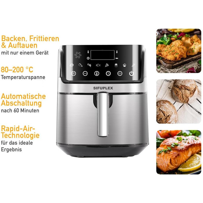 Фритюрниця Sifuplex з гарячим повітрям 6.5L з Rapid Air, сенсорне управління, 3 функції: смаження, випікання, розморожування