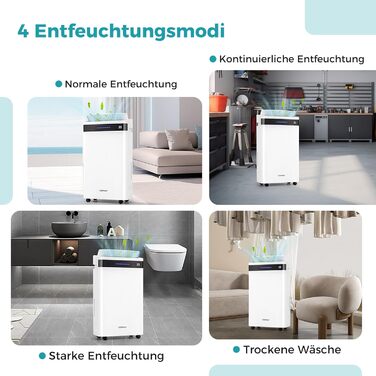 Вологопоглинач повітря COSTWAY з 4 режимами, 24-годинним таймером, вентилятором та режимом сну, 5л баком та зливним шлангом, LED-дисплеєм, для приміщень до 250м³ (100м²), продуктивність 28.5л/день