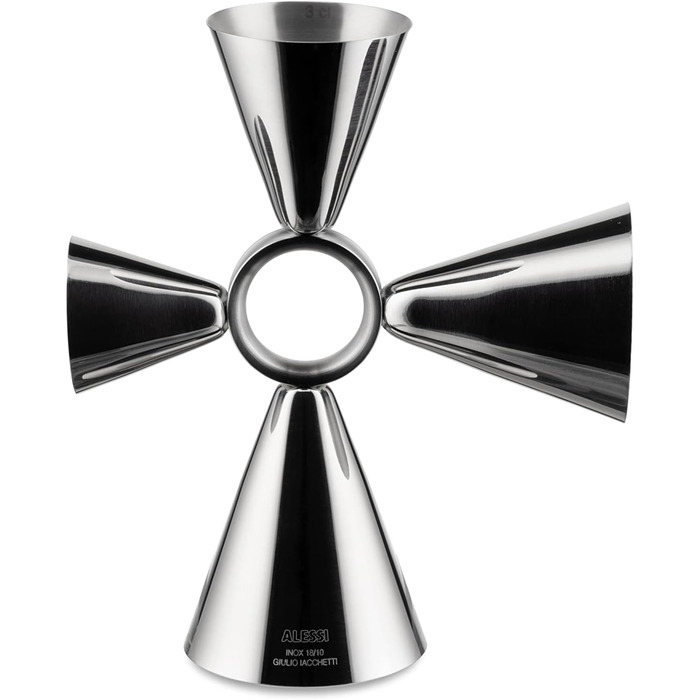 Alessi The Tending Box GIA28 - Quadri Combo Jigger Cocktail Measuring Cup, stainless steel 18/10 housing with a central ring and four measuring devices for 1.5, 3, 4, and 6 cl