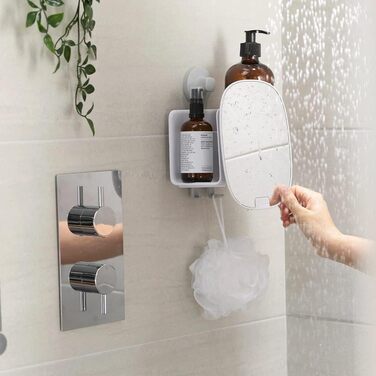 Joseph Joseph EasyStore Compact Shower Shelf with Adjustable Mirror – White