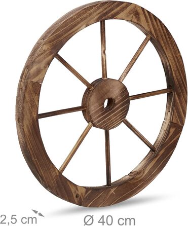 Relaxdays Wooden Wagon Wheel, 2-Piece Set, Decoration for Garden, Terrace, Veranda, Rustic Spoke Wheel, Saloon, Western, Brown