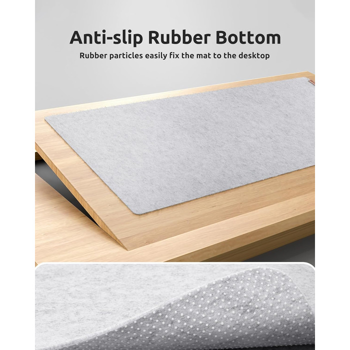Килимок для столу YSAGi повстяний 90x40 см, антиковзкий, для миші та клавіатури, офіс/дім, світло-сірий
