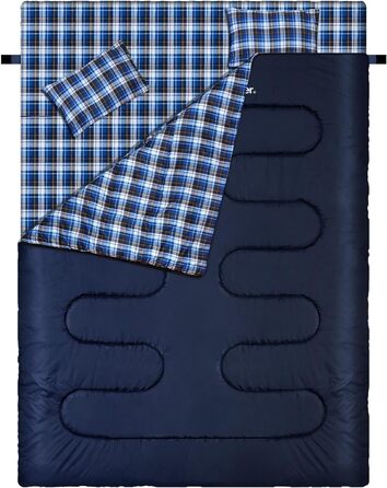 Спальний мішок Outdoor Sportneer для 2 осіб, 3 сезони, 220x150 см, 2.75 кг з 2 подушками (синій)