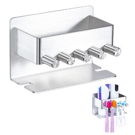 Тримач для зубних щіток GGQ настінний, для електричної зубної щітки, без свердління, самоклеючий, з підставкою для зубної пасти (срібний)