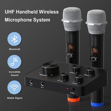 UHF мікрофонний комплект DigitConvert: 2 бездротові мікрофони з діапазоном 100ft для караоке, співу, церкви та PA систем