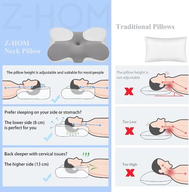 Подушка для шиї Z-hom, подушка для голови з Memory Foam, ергономічна подушка для шиї, подушка для сну на боці, спині та животі, ергономічна подушка для тих, хто спить на боці (15*15*15 см)