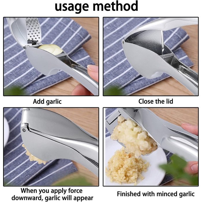 Прес для часнику з нержавіючої сталі, подрібнювач часнику та імбиру, преміум якість, легко миється, для кухні