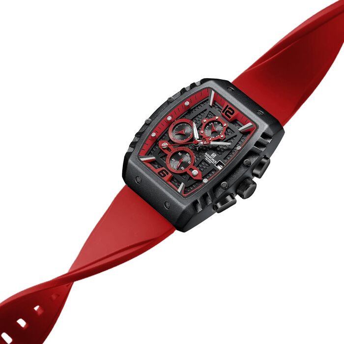 Чоловічий кварцовий годинник Naviforce з автом. датою та індикатором тижня, аналоговий, чорний+червоний+червоний