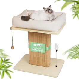 Котячий будиночок з дряпалкою Luxus: широка колона з берези, міцний, до 25 кг, сизаль, велике ліжко з подушкою з органічної льону, легко збирається, бежевий колір