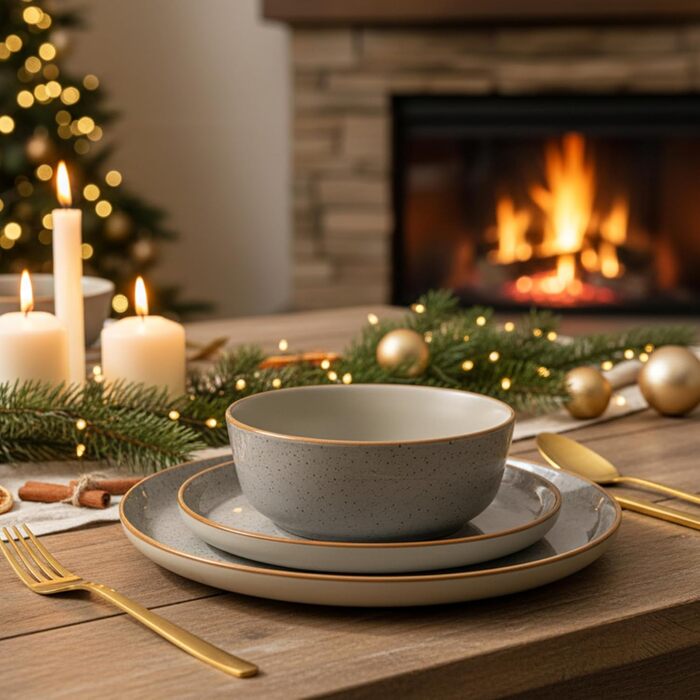 Набір посуду SÄNGER Rio Perlgrau 16 предметів: тарілки, глибокі тарілки, тарілки для пасти, 4 персони, сірий, кераміка