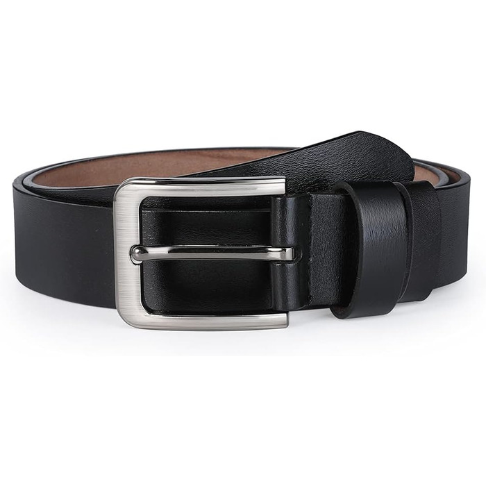 Чоловічий шкіряний ремінь VRLEGEND 110-175 см: повноера шкіра, ширина 38 мм, чорний, для джинсів, бізнес, ретро стилі