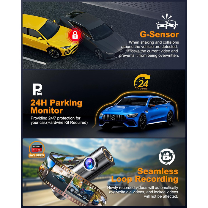 Відеореєстратор Auto Dashcam 4K WiFi 360° з CPL, 64GB SD, IPS Mini камера з Super Night Vision, WDR, 170° та G-Sensor