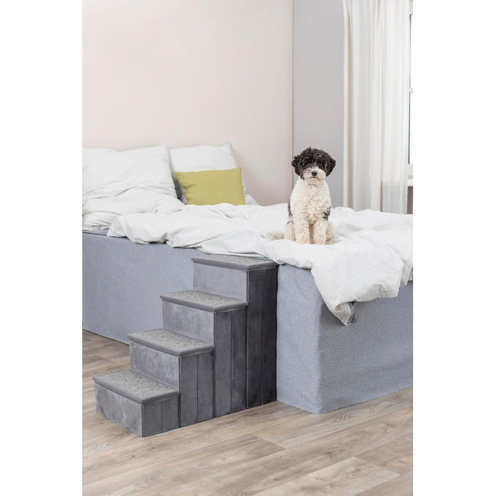 Сходинка для собак TRIXIE з велюром, 4 сходинки, для ліжка та дивану, складна, з додатковим місцем для зберігання, сіра