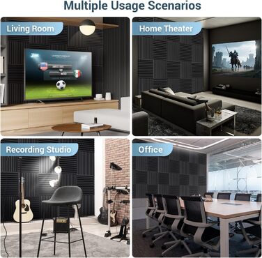 Акустичні панелі Ohuhu для звукоізоляції, шумопоглинаючий пінополістирол 30x30x2,5 см, 24 шт. — для студії, подкастів та геймінгу