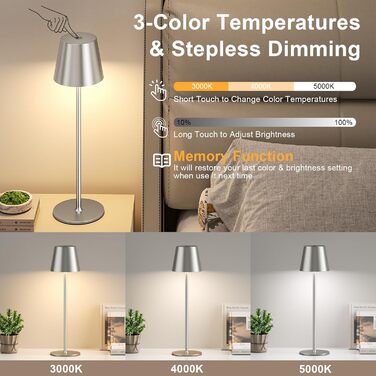 Акумуляторна LED настільна лампа бездротова з USB-C зарядкою, регульованою яскравістю та 3 режимами освітлення (сіра)