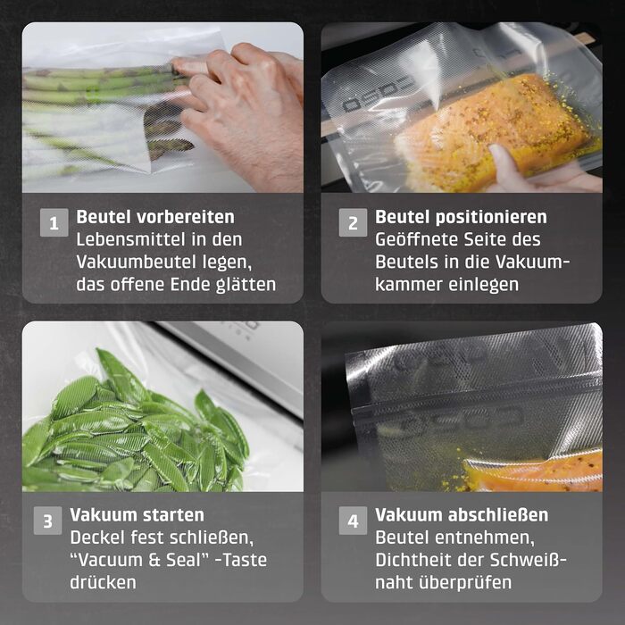 Вакуумний пакувальник CASO VC10 - для зберігання продуктів до 8 разів довше, міцна швейна лінія 30 см, в комплекті 10 професійних фольгованих пакетів