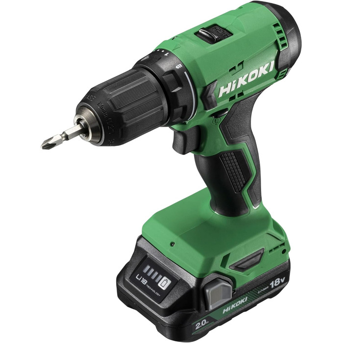 Акумуляторний дриль-шурупокрут HiKOKI DS18DA (18V, Li-Ion, 50 Нм, 20-рівневе регулювання крутного моменту, LED, у транспортному кейсі, з 2x 2.0 Ah акумуляторами та зарядним пристроєм)
