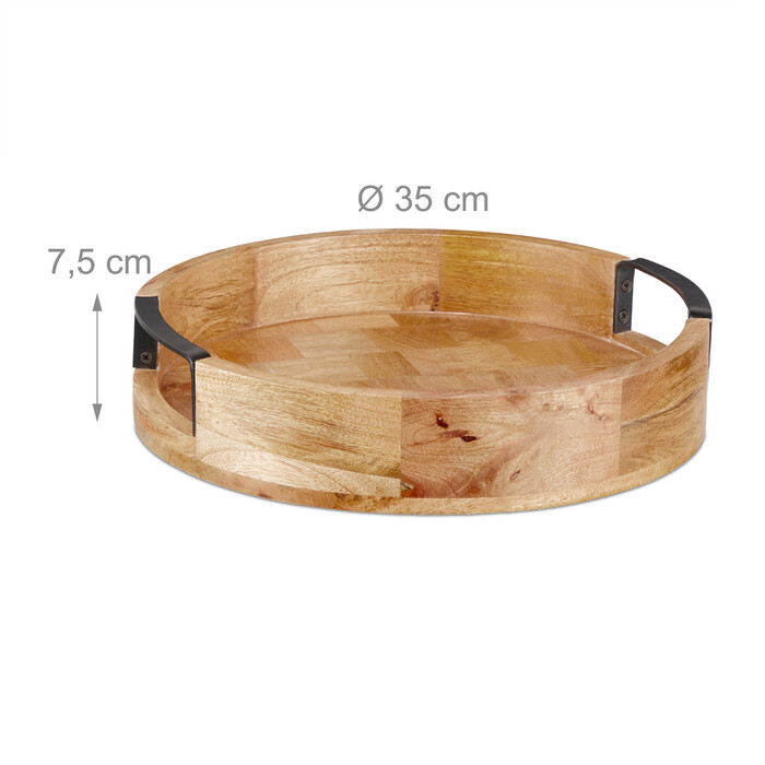 Relaxdays Round Tray made of Mango Wood