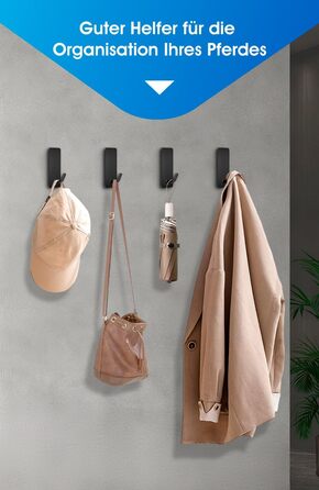 Набір гачків для рушників без свердління, 10 шт., самоклеючі гачки з нержавіючої сталі 304, надміцні клейкі гачки для великих предметів, гачки на стіну для ванної, туалету та кухні, стійкі до іржі, чорні гачки для рушників