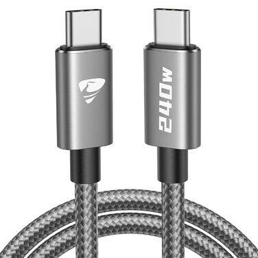 Кабель USB-C на USB-C 2 шт. 100W, 2м, сірий. Підтримка PD, швидка зарядка, нейлон. Сумісний з iPhone, Samsung, iPad, MacBook, Pixel, Switch