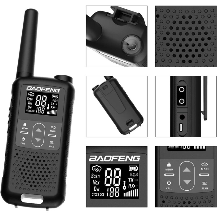 Baofeng GT-22, license-free PMR 446 Walkie Talkie Set, professional radio, up to 3km range, 16 channels, rechargeable radio with headset (2 pieces)