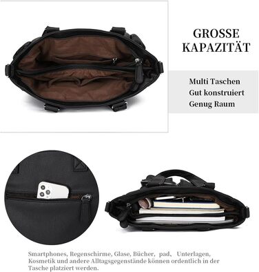 Сумка жіноча KL928 через плече, велика, чорна, PU шкіра, з багатьма відділеннями