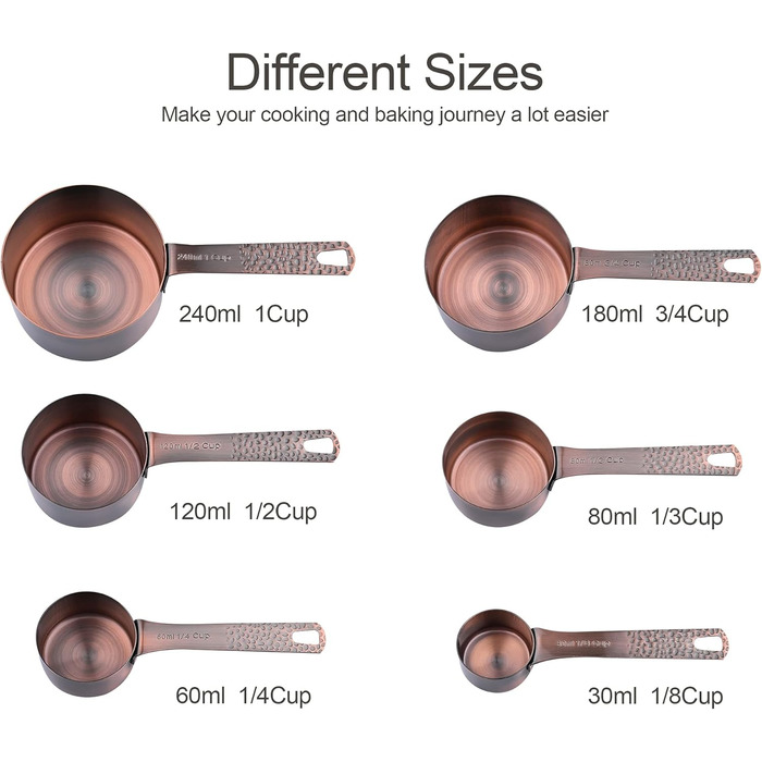 Measuring Cups and Spoons Set, 6 Copper Measuring Cups and 7 Stainless Steel Measuring Spoons with Leveler, Bronze, 13-Piece