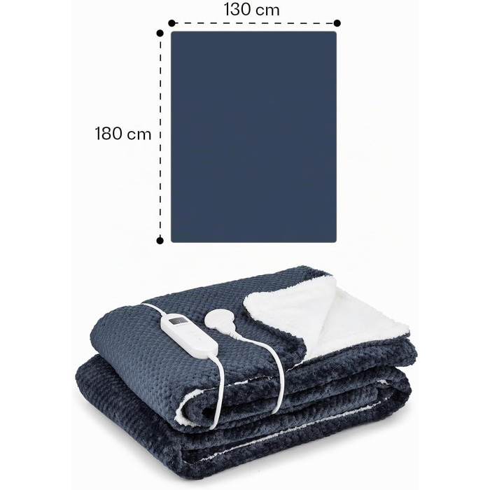 Електрична ковдра з підігрівом Klarstein XL, двостороння гріюча ковдра для ліжка та дивана з автовимкненням, 9 рівнів температури, 180x130 см, сіра, можливість прання