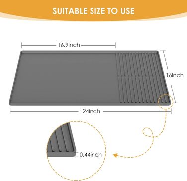 Силіконовий килимок під кавомашину з бортиками, 61 x 40.6 см - захист для стільниці, сірий