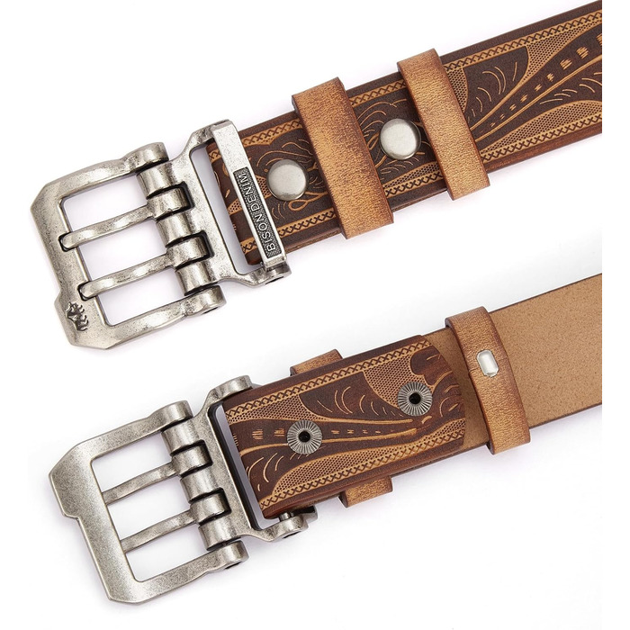 Чоловічий шкіряний ремінь BISON DENIM: стильний аксесуар для джинсів та ділового стилю, ширина 38 мм, з подарунковою коробкою (W71808-brown 120)