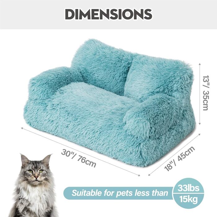 MEWOOFUN Stylish Cat Bed Cat Sofa Fluffy - 76x45cm Large Cat Bed Plush Cat Couch for Small Dogs and Cats Removable and Washable (blue)