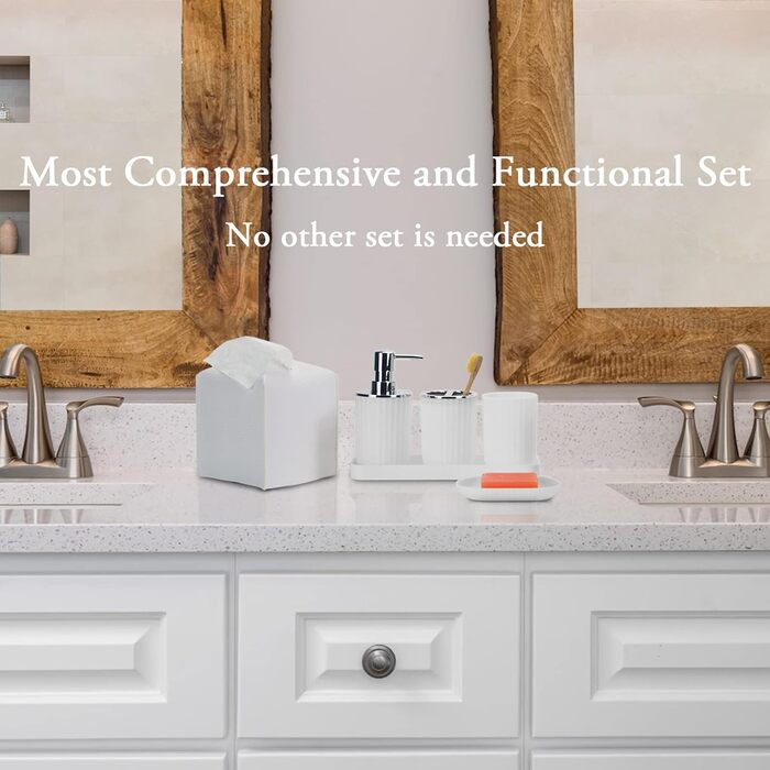Набір аксесуарів для ванної кімнати, 10 предметів: сміттєвий бак, тримач для зубних щіток, мильниця, дозатор мила, тримач для унітазного йоржика, контейнер для ватних паличок, кришка для серветок (білий)