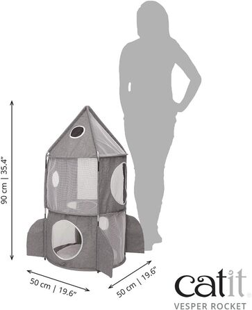 Catit 42001 Vesper Tower, rocket-shaped, with sleeping cushion, for cats, (gray)