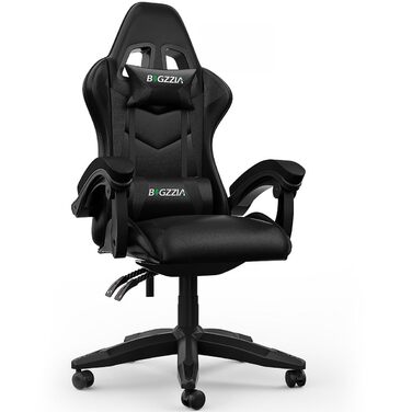 Геймерське крісло Bigzzia Ergonomisch з підтримкою попереку та голови, Bluetooth, чорне - для підлітків та дорослих
