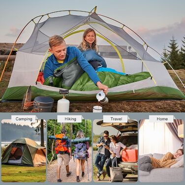Yarmiene 3-4 Season Sleeping Bag - Outdoor Rectangular Sleeping Bag for Adults & Kids - Warm & Portable for Camping, Hiking (Green+Gray)