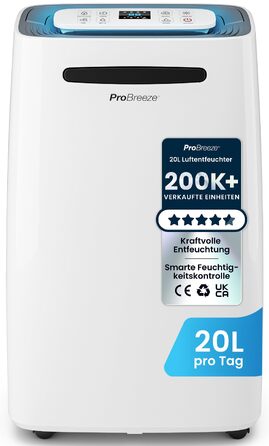 Осушувач повітря Pro Breeze 20л/24год для приміщень до 30 м², 4 режими роботи, цифровий дисплей, функція сушіння білизни та таймер, захист від вологості та плісняви