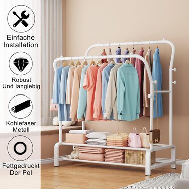 Вішалка для одягу металева подвійна з гачками та полицею для взуття, біла - Stabil