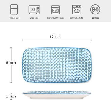 Керамічні сервіровочні тарілки Selamica, набір 6 шт, 24 x 14 x 2.5 см (різні кольори)