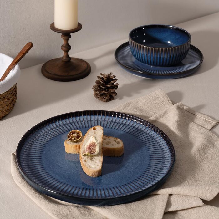 Набір посуду Starlight, 18 предметів: тарілки для 6 осіб, рельєфний, мікрохвильова піч та посудомийна машина, анти-подряпини, реактивна глазур, матовий бежево-білий