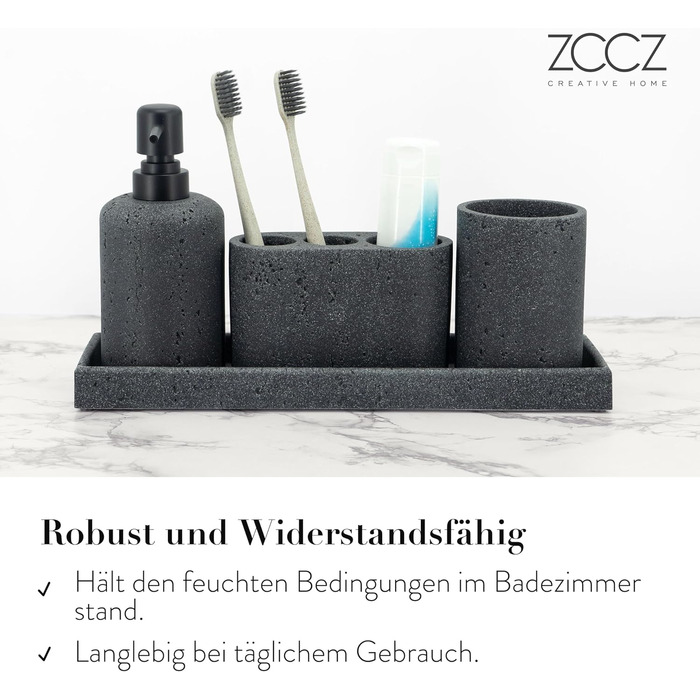 Набір для ванної кімнати ZCCZ 6 предметів: органайзер для зубних щіток, дозатор мила, мильниця, підставка для косметики та ватних паличок. Елегантний декор у мармуровій стилі, пісочний колір (чорний, 4 шт.)