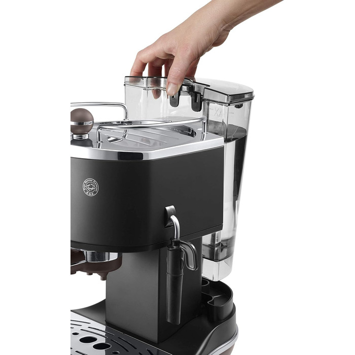 Еспресо-машина De'Longhi Icona Vintage ECOV 311.BG – чорна, з ручним капучинатором, для кави та ESE Pads, 1.4 л