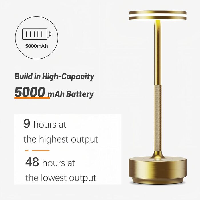 Світлодіодна настільна лампа Hapfish акумуляторна бездротова, 5000mAh, з димером, 3 режими кольору, водонепроникна IP54 (бронза, 2 шт.) для столу, нічника, вулиці