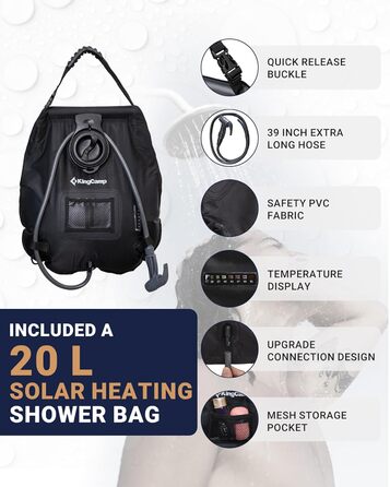 Намет для душу KingCamp великого розміру для кемпінгу, переодягання, приватність, чорний/сірий, 200 x 105 x 203 см