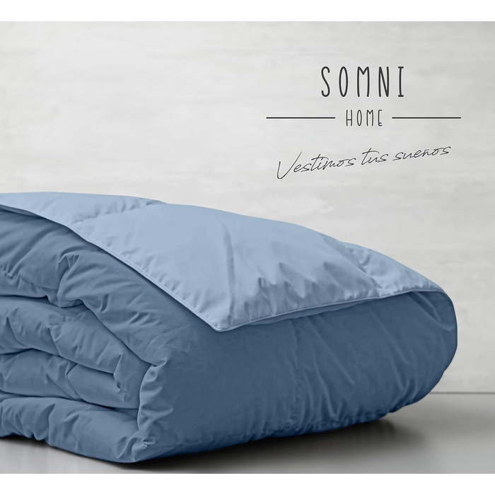 Двостороння стьобана ковдра SomniHome, двоколірна, для ліжка 135/140 см, ефект пуху, тепла, м'яка, зручна, для двоспального ліжка, 400 г, морський синій, 240x260 см