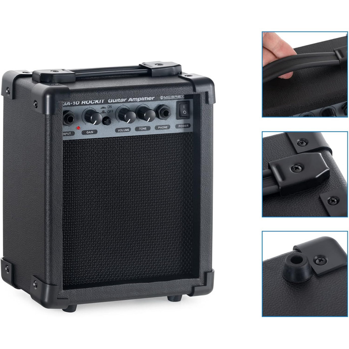 McGrey Rockit ST Комплект електрогітари (8-частинний стартовий набір: гітара, підсилювач, запасні струни, гітарний чохол, тюнер, медіатори, ремінь та гітарний кабель) (Чорний)