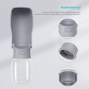 Водяна пляшка для собак на прогулянку 570мл або 350мл: для цуценят, маленьких, середніх та великих собак. Вода в дорогу (Сірий)